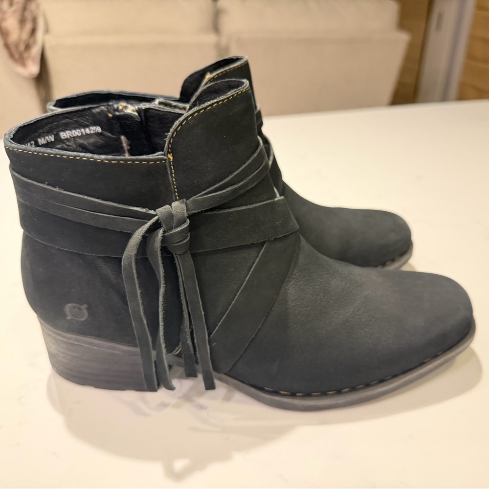 Born Black Suede Ankle Boots with Wrap Tie Size 10 NWOT